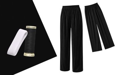 Set for sewing loose trousers into elastic in black with shine SET50