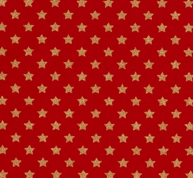 Christmas fabric made of cotton in red color with a print of golden stars 20704/015