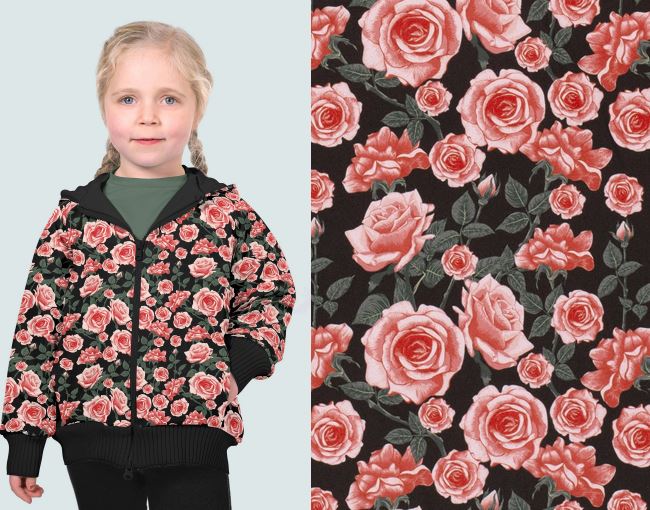 Softshell in black with a digital print of blooming flowers 20424/069