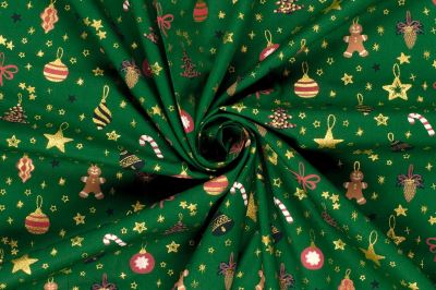 Christmas fabric made of cotton in green color with a print of ornaments and stars 22706/0 (3)