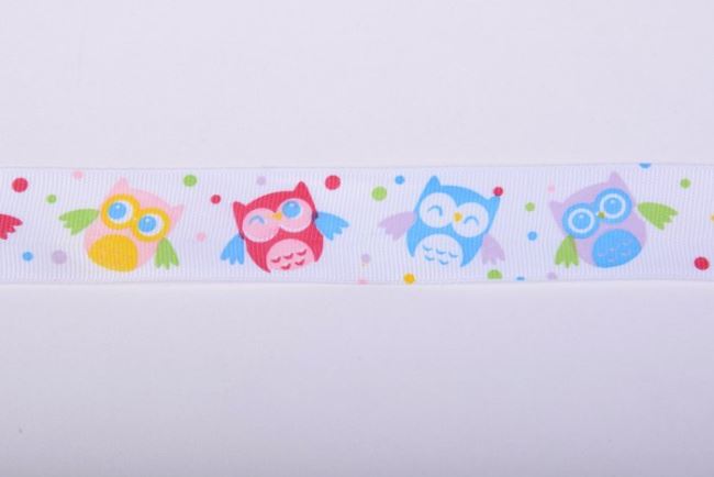 Ribbon in white with a print of owls 11862
