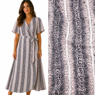 Viscose fabric in beige color with animal snake pattern MOR4027