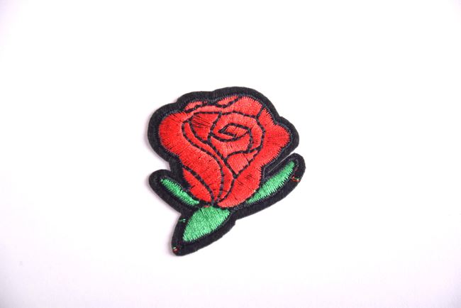 Iron-on patch with a red rose motif KL3286