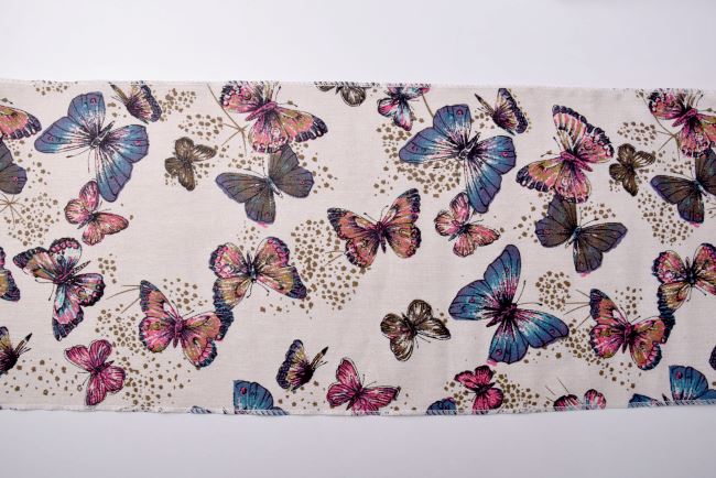 Linen ribbon with butterfly print 28 cm 07161