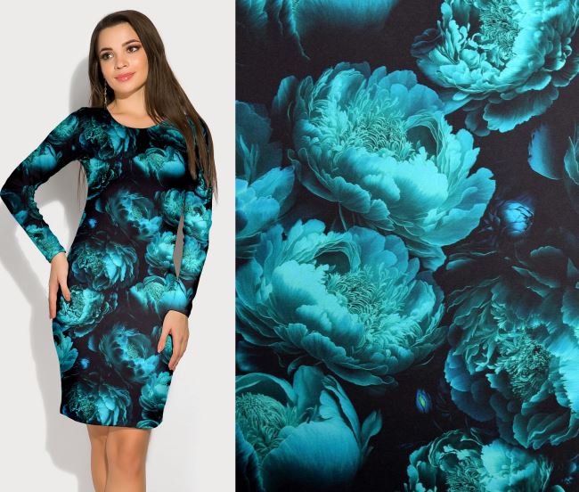 Barbie costume fabric in black with digital print of kerosene flowers CS10645M1