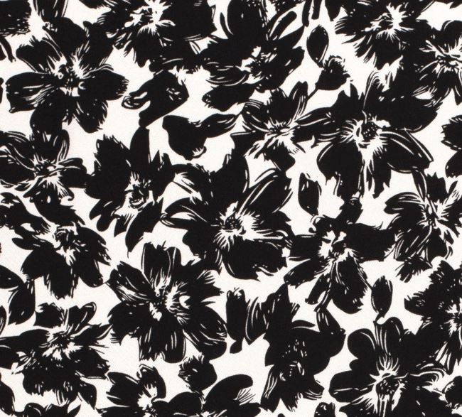 Viscose fabric in white with a print of black flowers 18055/051