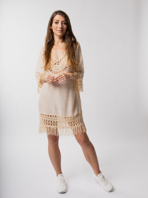 Summer beach dress in cream color with embroidery SAT14