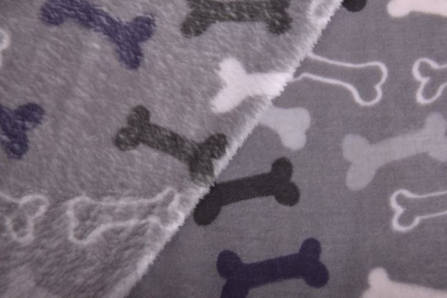 Flannel fleece in gray color with bone print 205431/0005