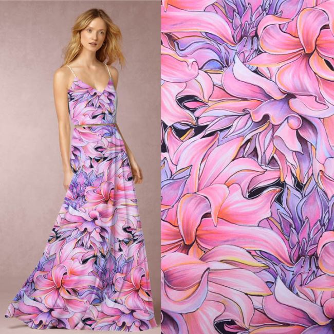Artificial silk Silky in pink color with flower print CS11365A