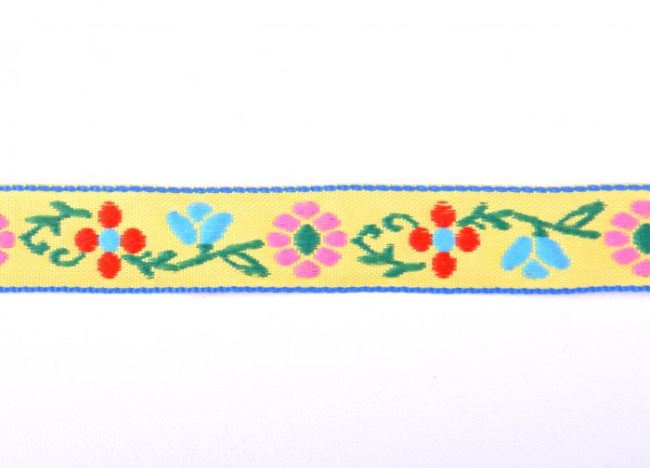 Decorative woven ribbon in yellow color with flowers 30119