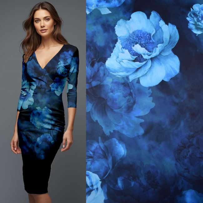 Kimo knitwear with digital print of blue flowers SMT-SC5515C/1