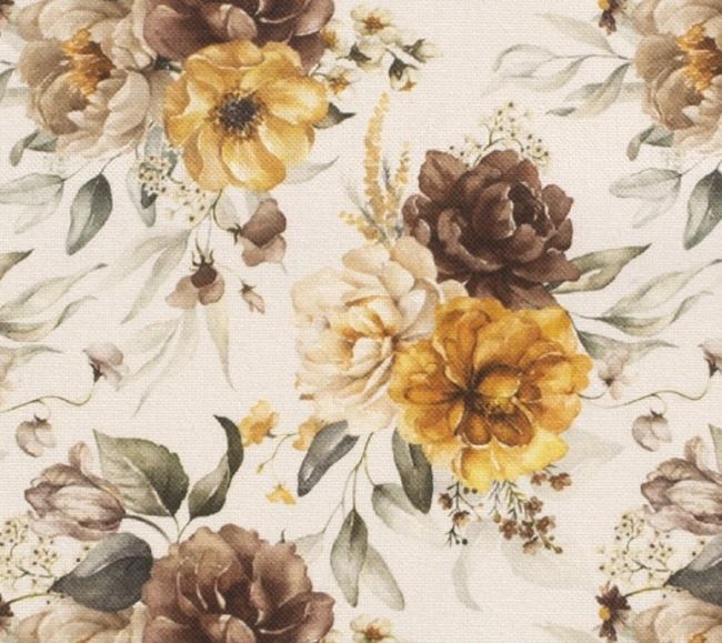 Decorative fabric in cream color with digital print of large flowers 01663/050
