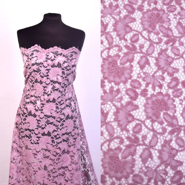 Lace in antique pink color with flowers CC9649/2019/1