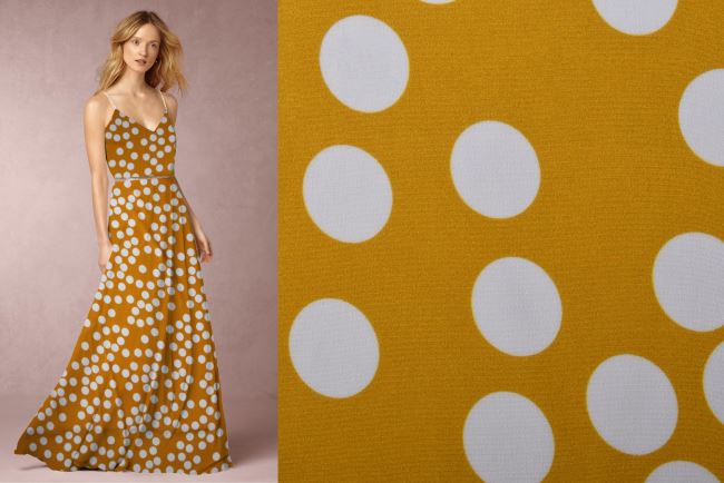 Viscose fabric in yellow color with polka dot print MI58529740