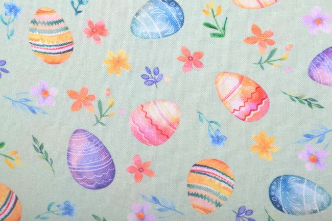Easter cotton fabric in green with digital egg print 211842.0002