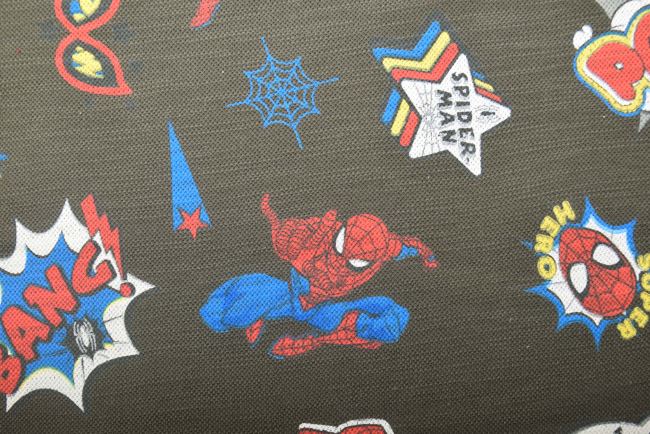 1 m of cotton knitwear in khaki color with Spider-Man print DS-KUP149