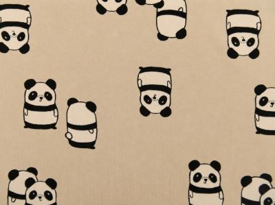1 m viscose knit in beige with panda print DS-KUP116