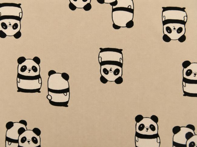 1 m viscose knit in beige with panda print DS-KUP116