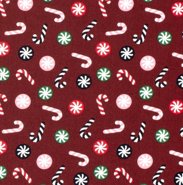 Christmas cotton fabric in burgundy color with thematic print 22734/015