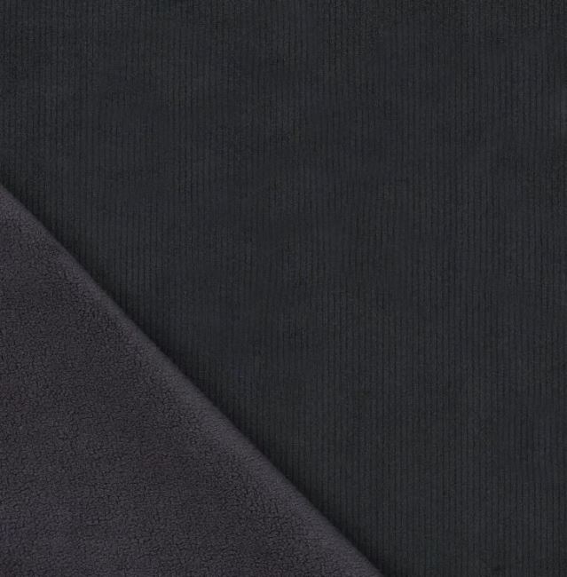 Corduroy with fleece in black color with fine ribbing 21101/999