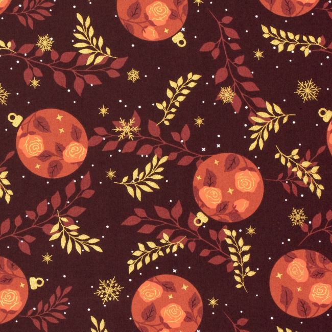 Christmas cotton fabric in burgundy color with ornament print 22731/018