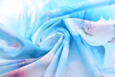 Silky artificial silk with digital print of blue flowers SMT-SD1638C (6)