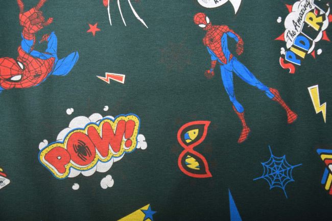 1 m of cotton knitwear in green with Spider-Man print DS-KUP152
