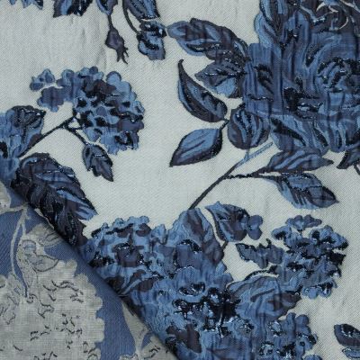 Social jacquard fabric in silver color with plastic flower pattern 23187/690 (2)