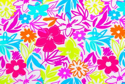 1 m of cotton knit in white with neon flower print KUP27