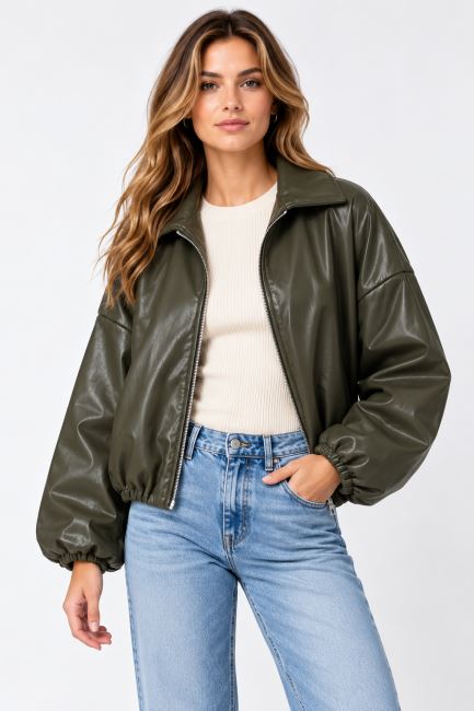 Leather jacket in kahki color ITA-BU01