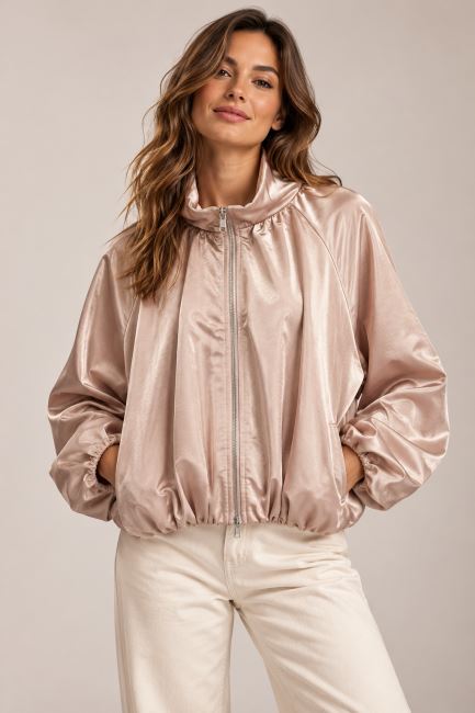 Short satin jacket in beige color ITA-BU08