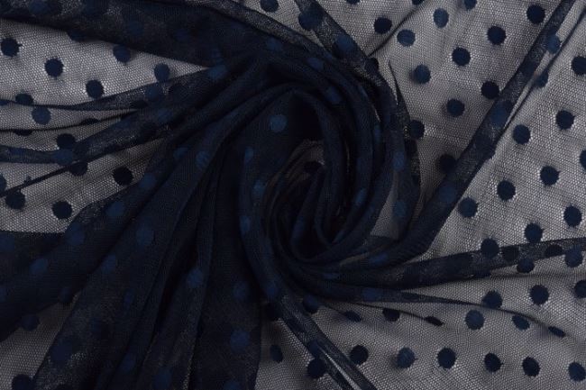 Tulle in dark blue color with polka dots 11601/008