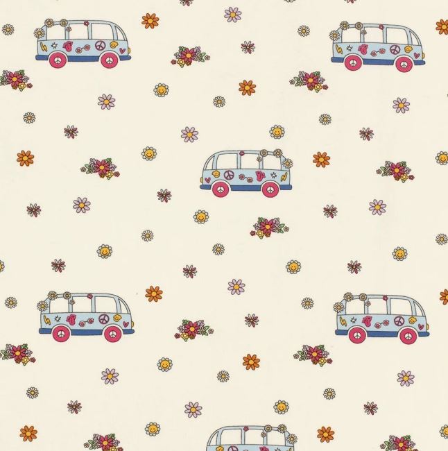 Cream-colored cotton knit with hippie bus print 21817/051