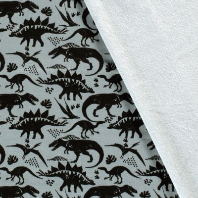 Alpenfleece in grey-green color with dinosaur print 20474/007