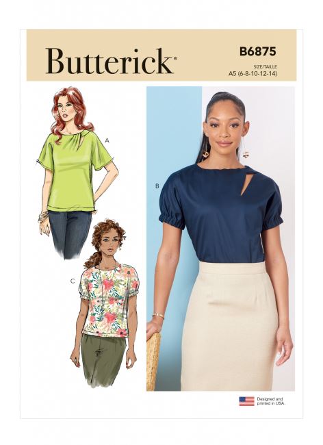 Butterick cut for women's t-shirts in sizes 32-40 B6875-A5