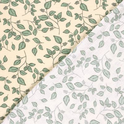 Muslin in light beige with a print of leaves and flowers 25322/052 (4)