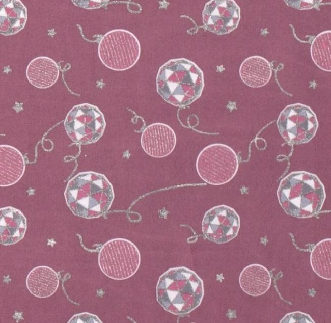 Christmas fabric made of cotton in pink with a print of ornaments 18722/014