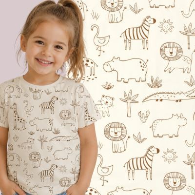 Organic cotton knit in cream color with safari animal print 23607/051