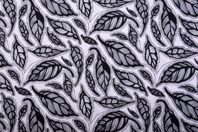 White cotton knit with leaf print MOR007