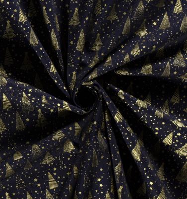 Christmas cotton fabric in blue with a print of golden trees 20710/008 (3)