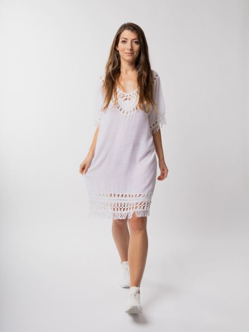 Summer beach dress in white with embroidery SAT12