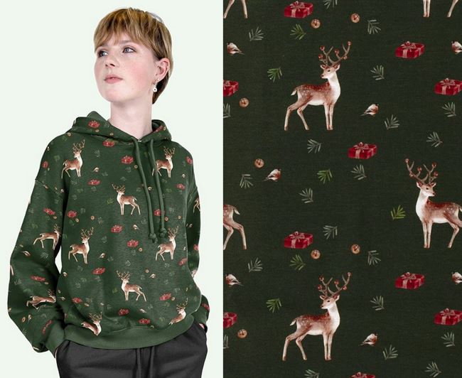 Combed French Terry Tracksuit in Green with Christmas Deer Print 18752/028