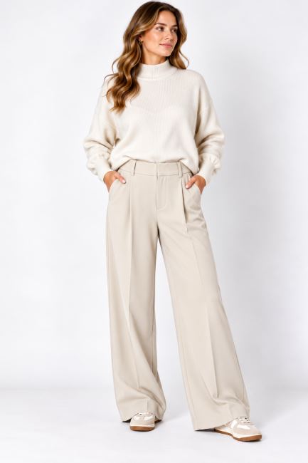 Wide beige trousers in size S ITA-KB01