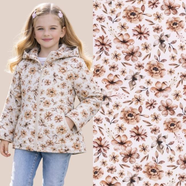 Softshell in cream color with digital print of meadow flowers 19304/051