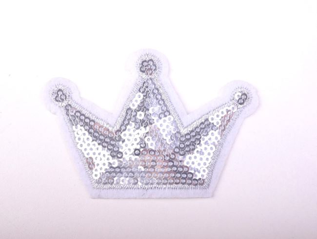 Iron-on patch in the shape of a silver crown with sequins TH361