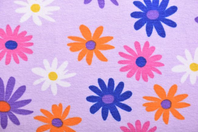 Cotton knit in light purple color with flower print 19630/043