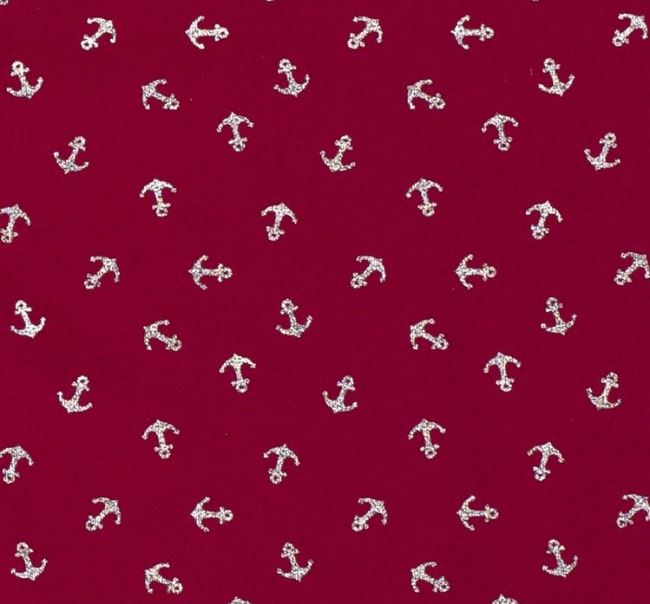 Cotton knit in burgundy color with foil print of anchors 16516/018