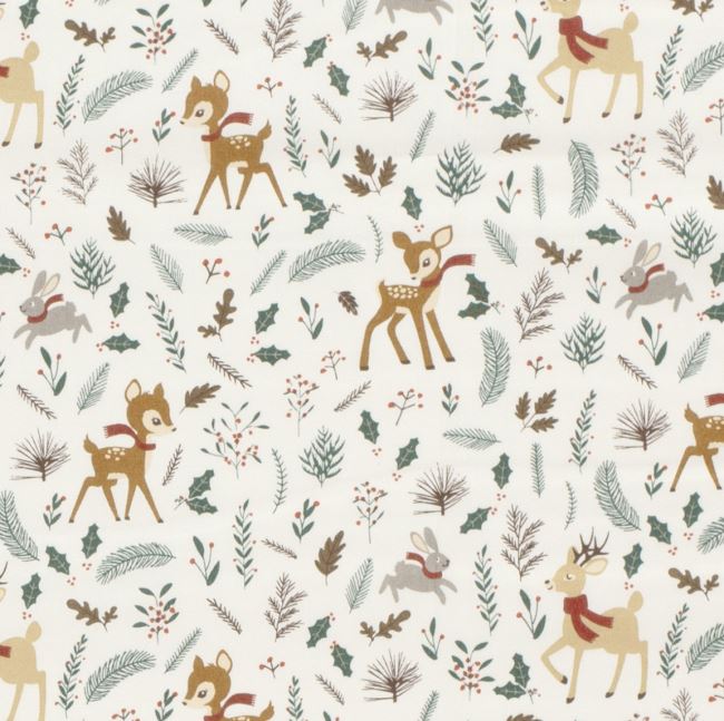 Christmas cotton fabric in cream color with deer and twigs print 20735/051