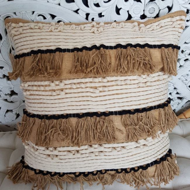 Cushion cover from Bali in beige color with fringes, size 50x50 cm BALI03