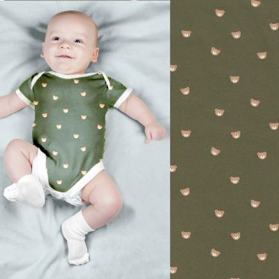 Cotton knitwear in dark green with teddy bear print 21722/028